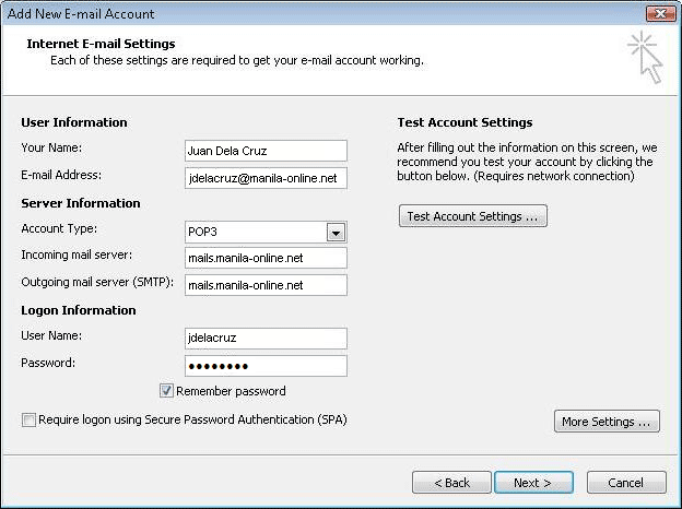 Email Setup in Outlook Express